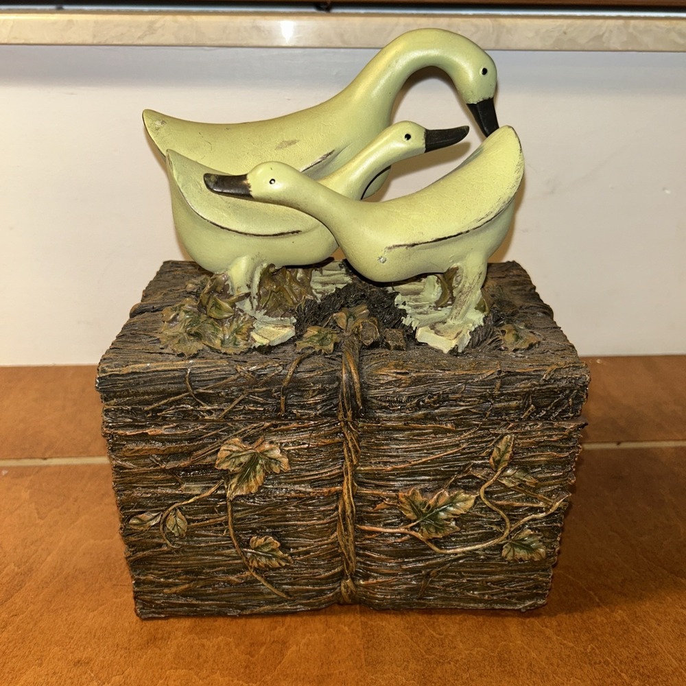 Cottagecore Goose Duck Trinket Box Ceramic Three Geese